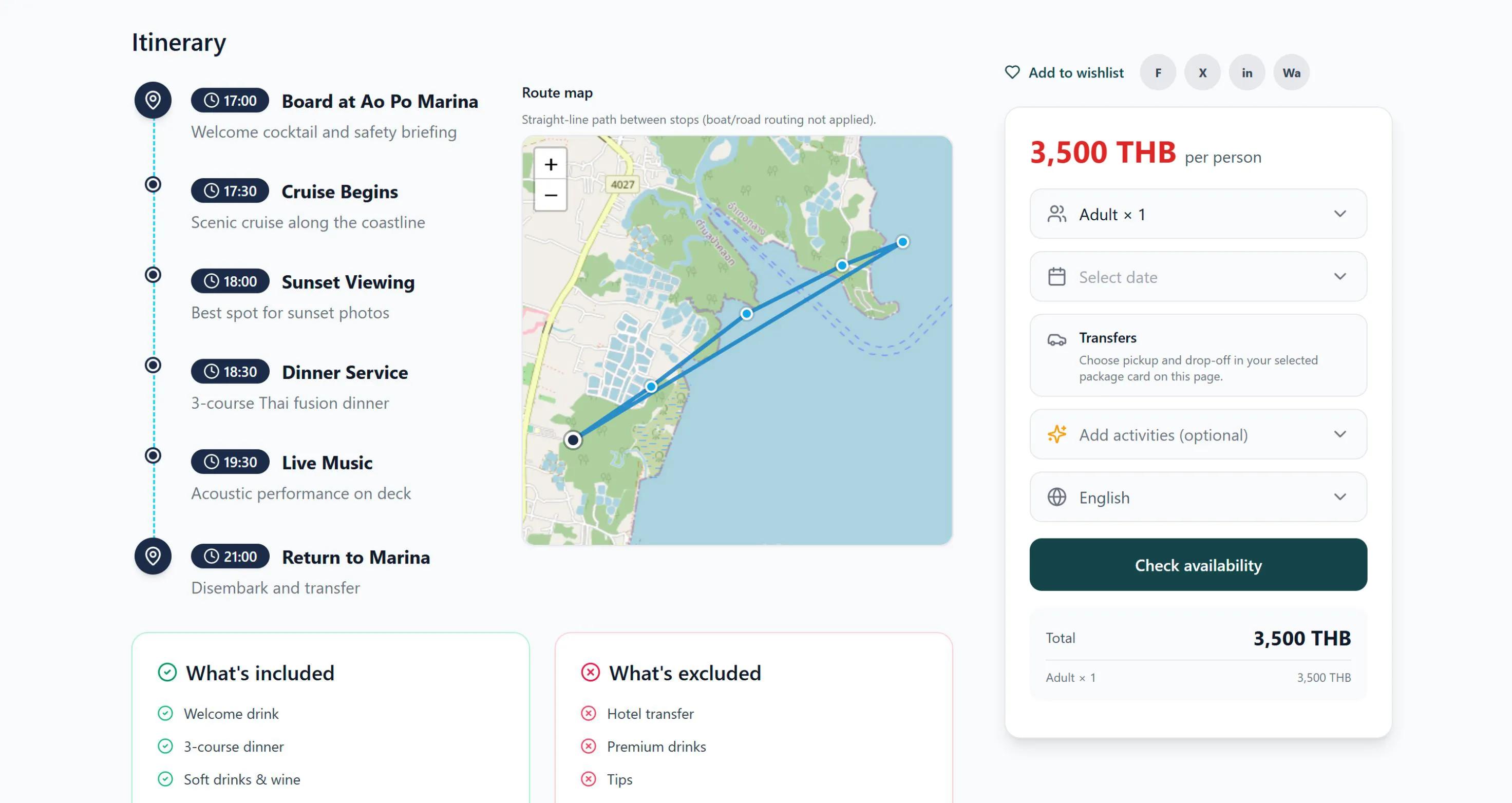 Trip itinerary with map route